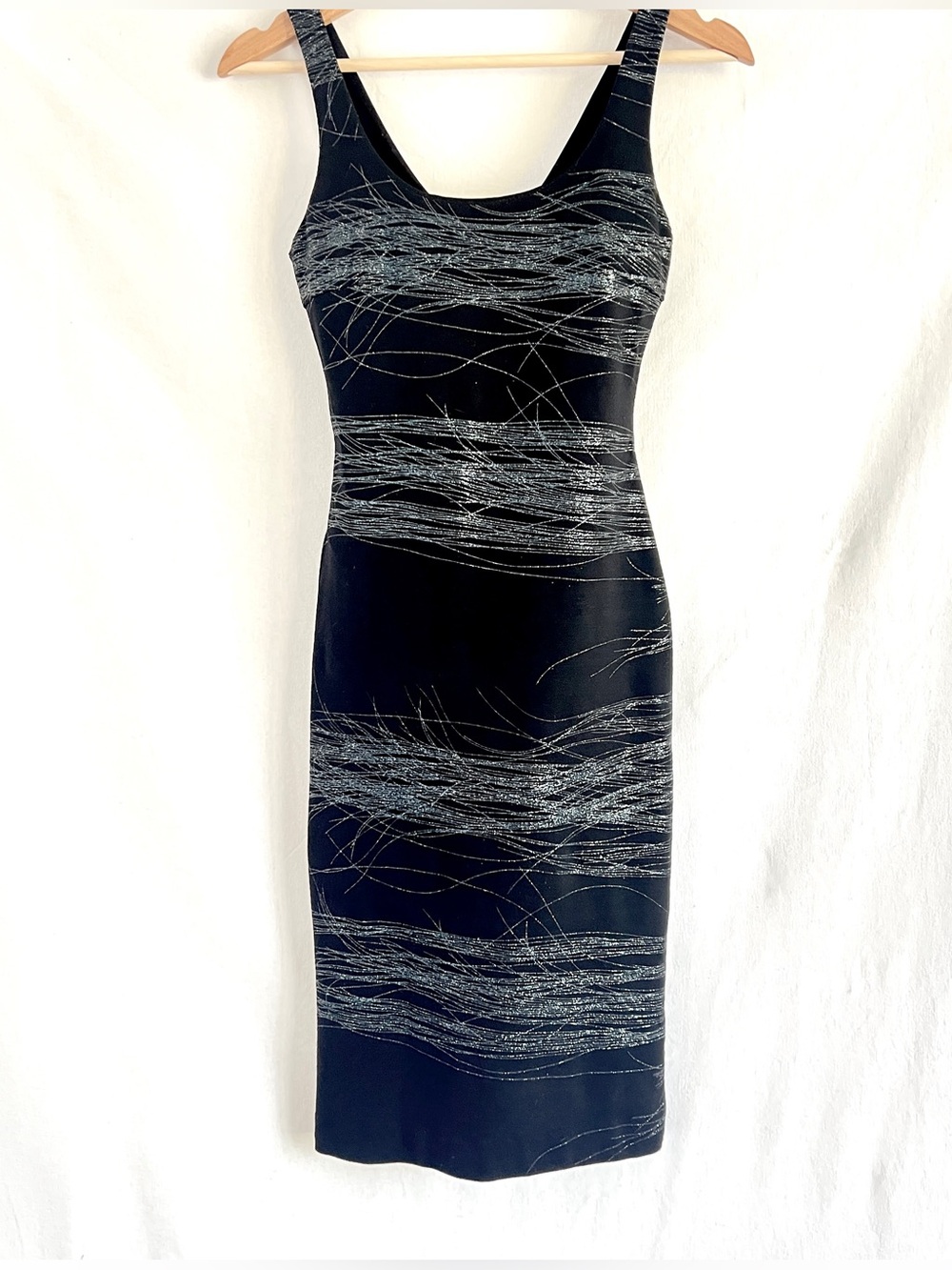 Versus Versace Black Bodycon Dress  Stretch Midi Y2K Minimalist Italy Sz 2-4